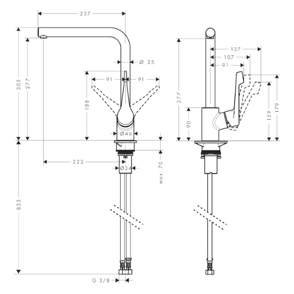 armatura za kuhinjo cento l, 14802000, hansgrohe