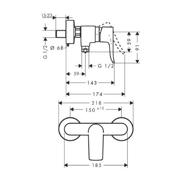 armatura za tuš metris stenska, 31680000, hansgrohe