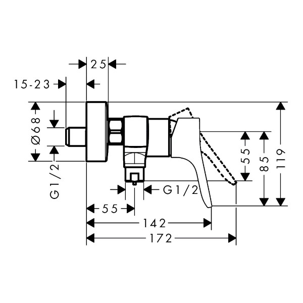 armatura za tuš zebris stenska, črna, 72578670, hansgrohe