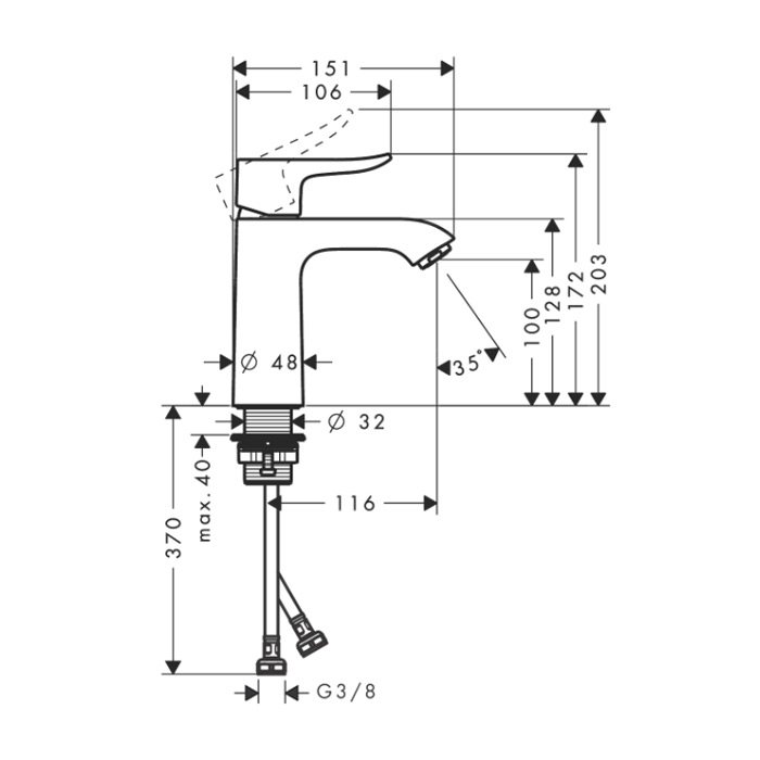 armatura za umivalnik metris, 31084000, hansgrohe