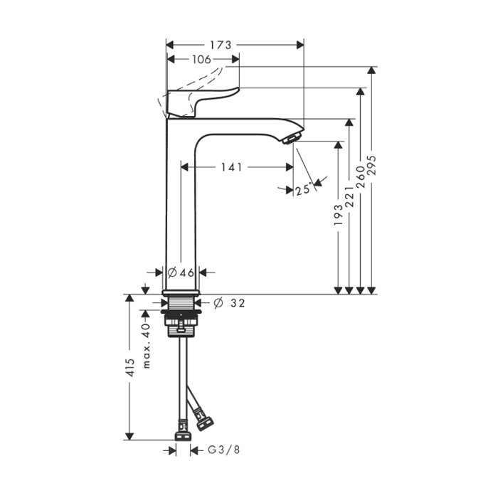 armatura za umivalnik metris visoka, 31185000, hansgrohe