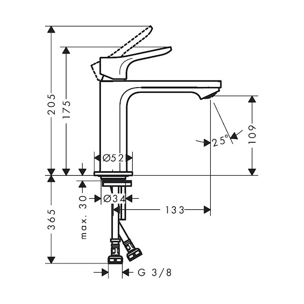 armatura za umivalnik zebris coolstart, 72571000, hansgrohe