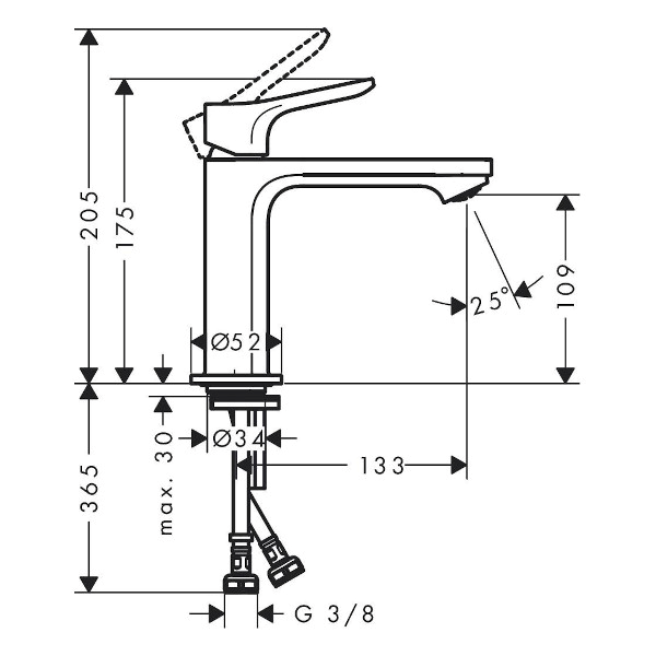 armatura za umivalnik zebris coolstart črna, s sifonom, 72570670, hansgrohe