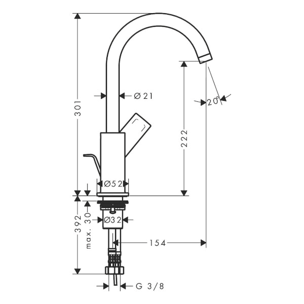 armatura za umivalnik zebris polkrožna črna, s sifonom, 72574670, hansgrohe