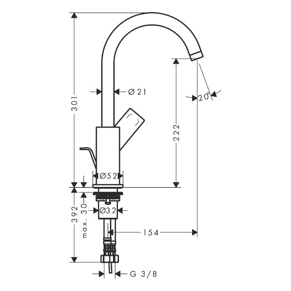 armatura za umivalnik zebris polkrožna, s sifonom, 72574000, hansgrohe