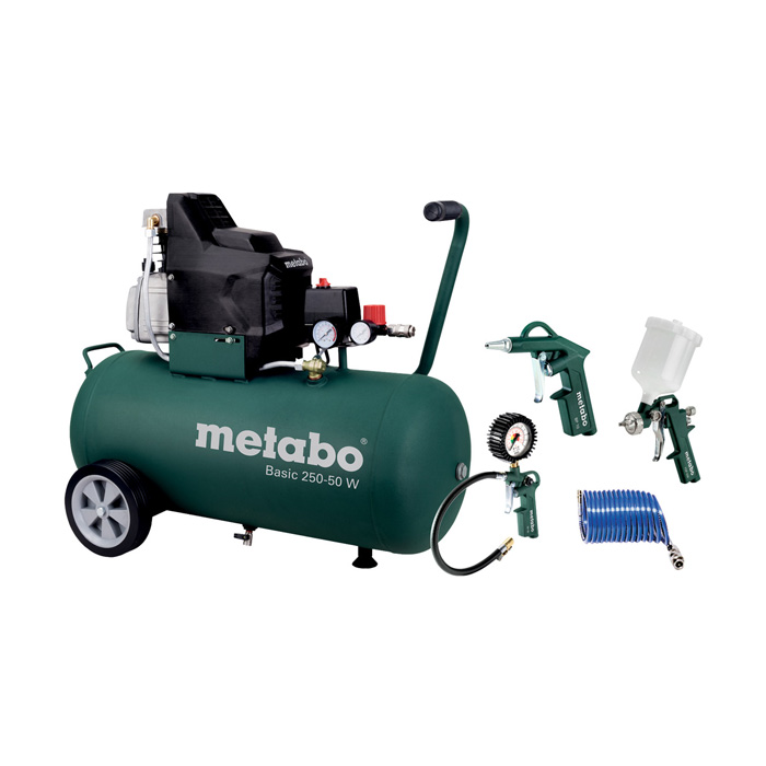 batni kompresor oljni basic 250-50 w + pnevmatsko orodje lpz 4 set, metabo