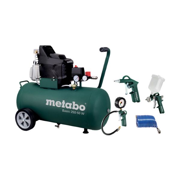 batni kompresor oljni basic 250-50 w + pnevmatsko orodje lpz 4 set, metabo