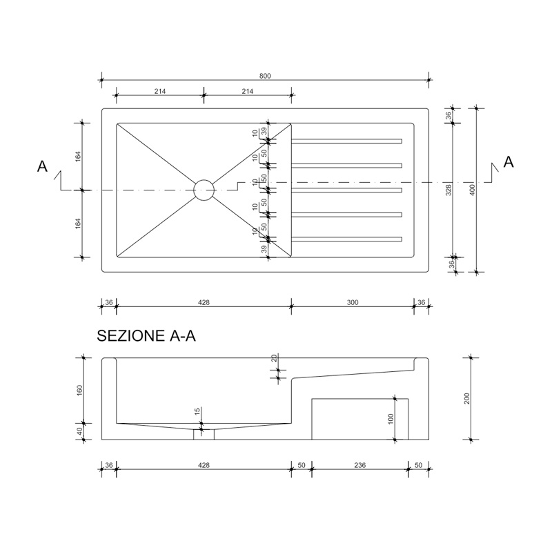 betonsko pomivalno korito etna 40x80x20cm vrtno, sivo