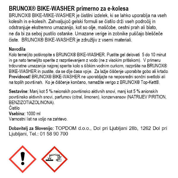 biorazgradljivo čistilo za kolesa brunox bike washer 1l s pršilko