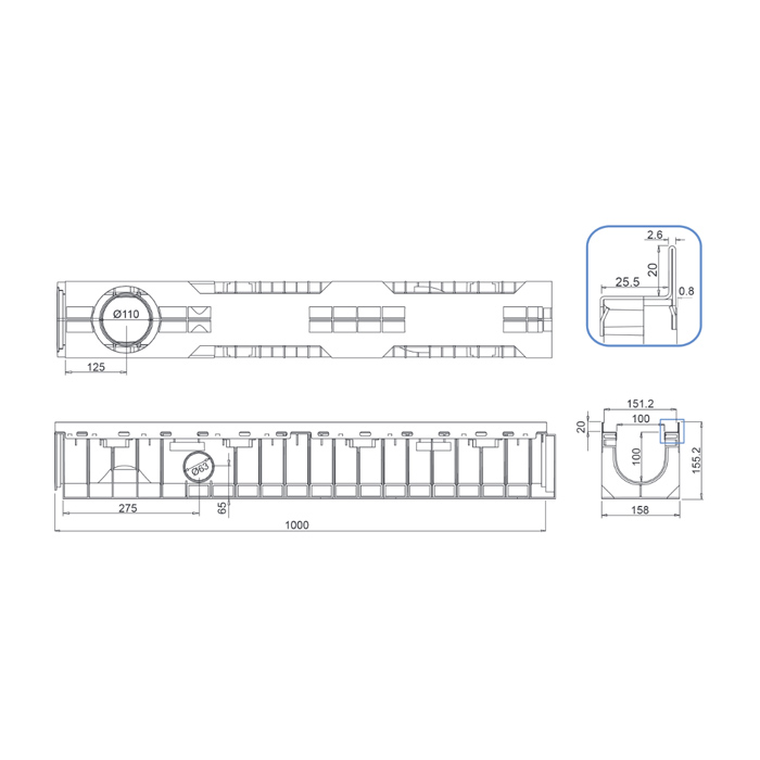 cestna kanaleta z ltž rešetko c250, 158x154x1000mm, mufle smart 100 cestna kanaleta z ltž rešetko c250, 158x154x1000mm, mufle smart 100