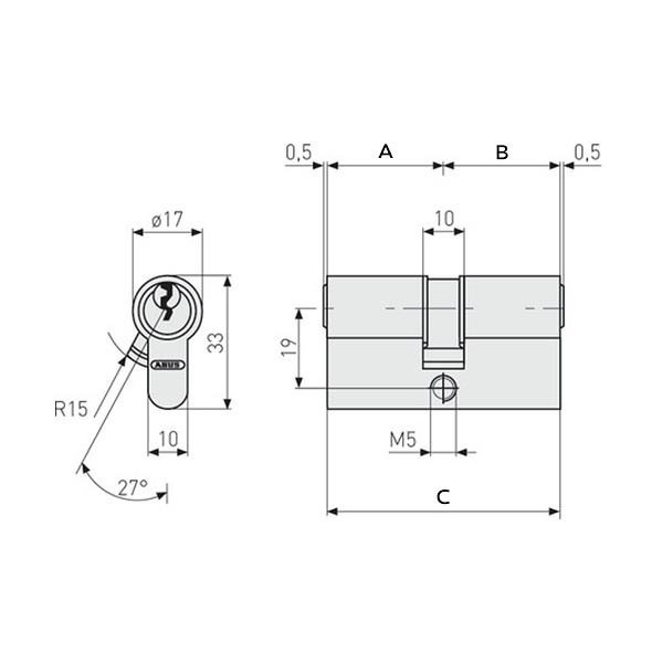 cilindrični vložek abus e45n 40/45 85mm