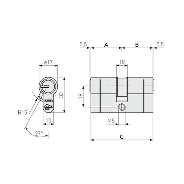 cilindrični vložek protivlomni abus d10ps 30/30 60mm