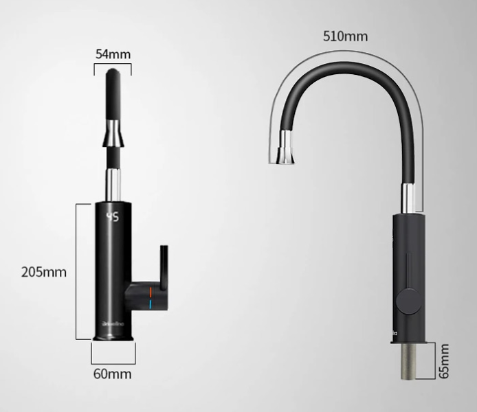 električna grelna kuhinjska armatura, gibljiva 360°, črna mat