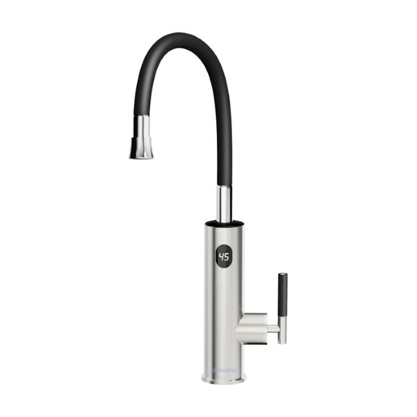električna grelna kuhinjska armatura, gibljiva 360°, inox / črna električna grelna kuhinjska armatura, gibljiva 360°, inox / črna