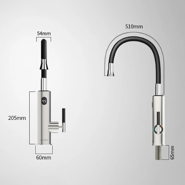 električna grelna kuhinjska armatura, gibljiva 360°, inox / črna