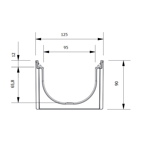 kanaleta s pp rešetko b125 povozna, 125x90x1000mm aco easyline, črna