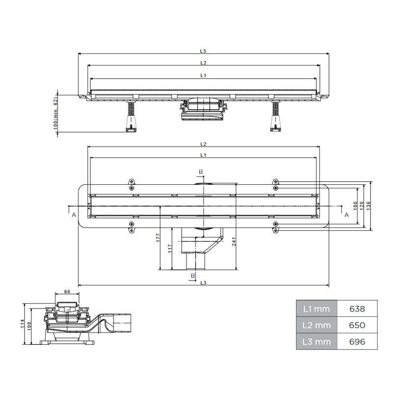 kanaleta za tuš inox 65cm confluo frameless line