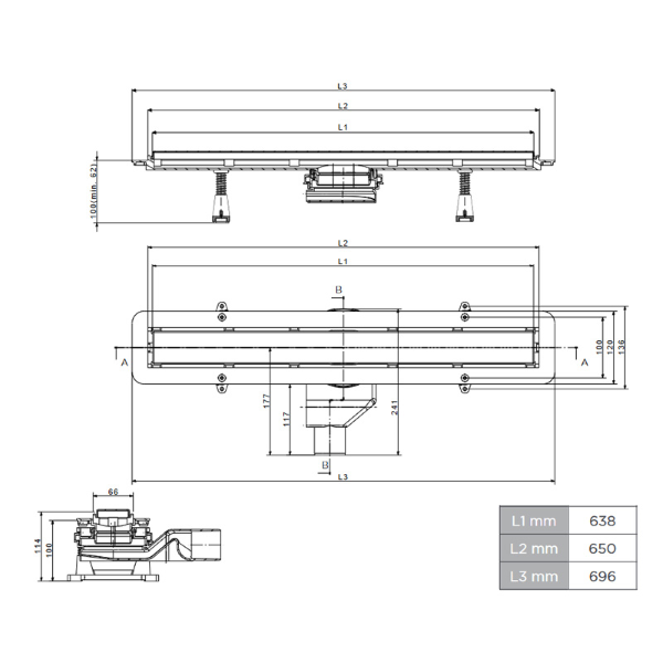 kanaleta za tuš inox 65cm confluo frameless line