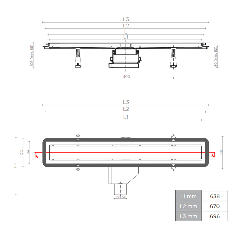 kanaleta za tuš inox 65cm confluo premium line