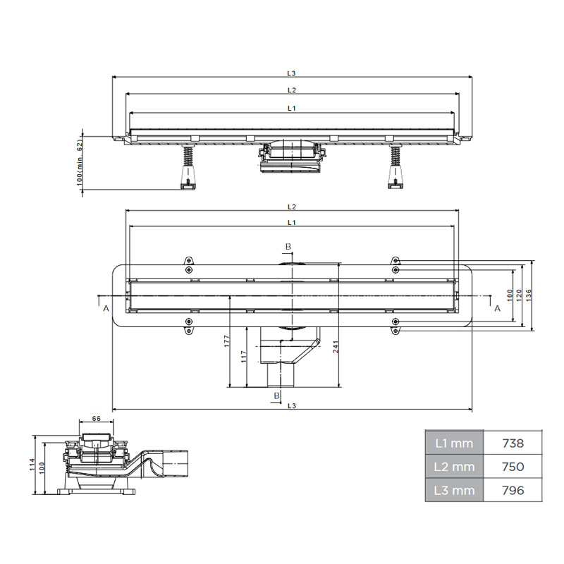 kanaleta za tuš inox 75cm confluo frameless line