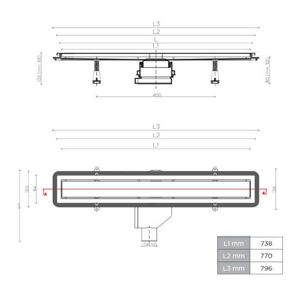 kanaleta za tuš inox 75cm confluo premium line