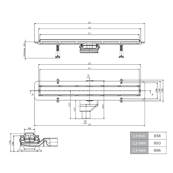 kanaleta za tuš inox 85cm confluo frameless line