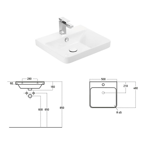 kopalniška omarica z umivalnikom linea bela 50cm