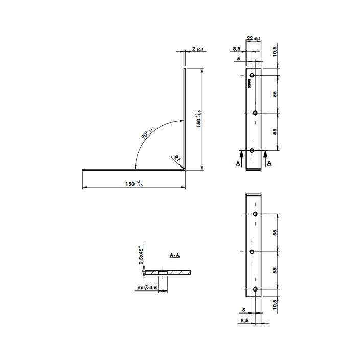 kotni veznik 150x150x22mm pocinkan