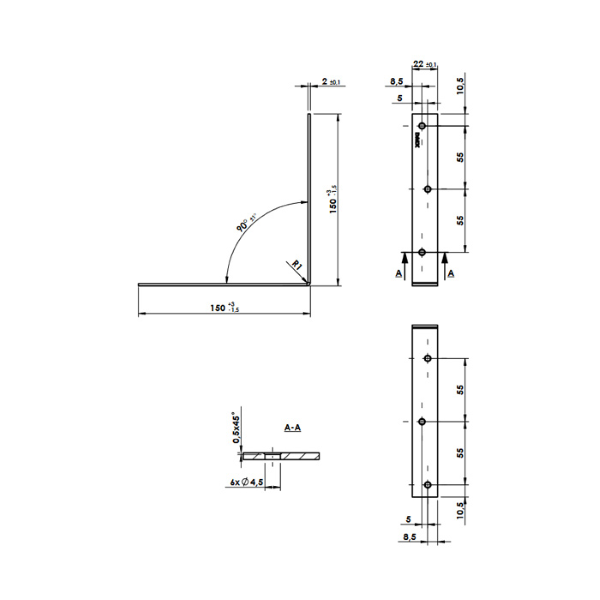 kotni veznik 150x150x22mm pocinkan