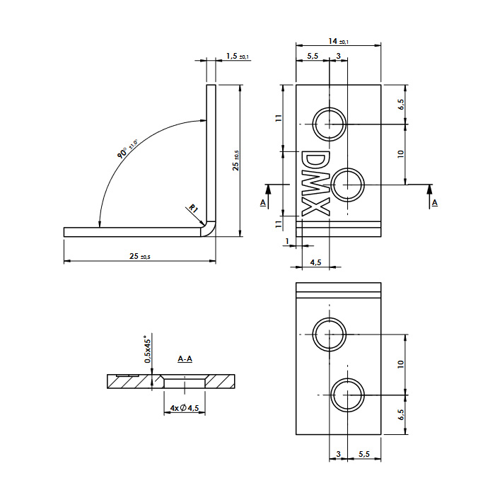 kotni veznik 25x25x14mm ojačan pocinkan