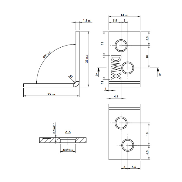 kotni veznik 25x25x14mm ojačan pocinkan