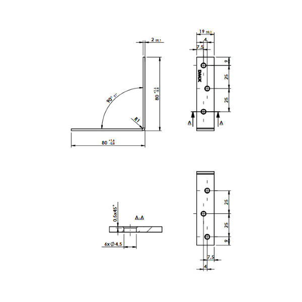 kotni veznik 80x80x19mm pocinkan