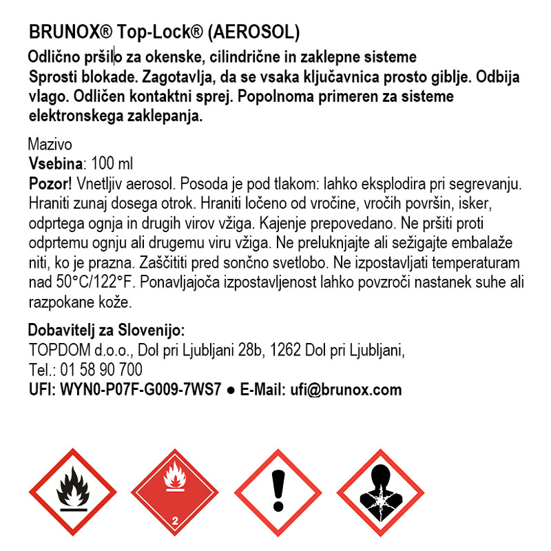 mazivo in zaščita za stavbno okovje brunox top lock 100ml sprej