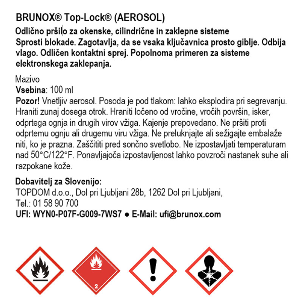 mazivo in zaščita za stavbno okovje brunox top lock 100ml sprej