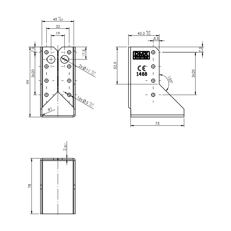 nosilec trama tip b 45x97mm strešna zveza, črn