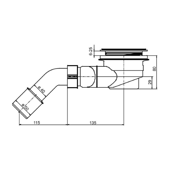 odtočni sifon za tuš kad marbond 90mm dn50, horizontalni