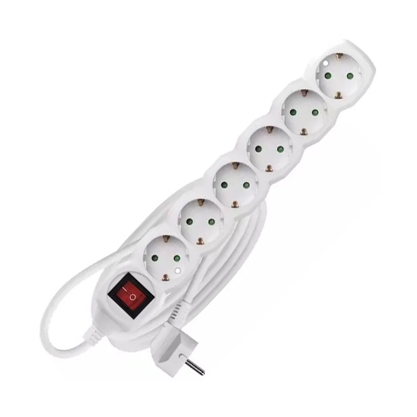 podaljšek s stikalom 6x šuko, 3m h05vv-f 3x1,5mm bel