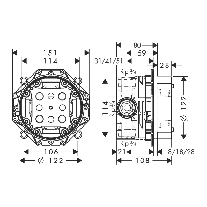 podometno telo za armaturo ibox, 01800180, hansgrohe