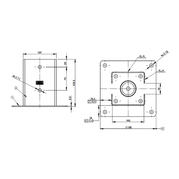 podstavek za steber 102x150mm jeklen, črn