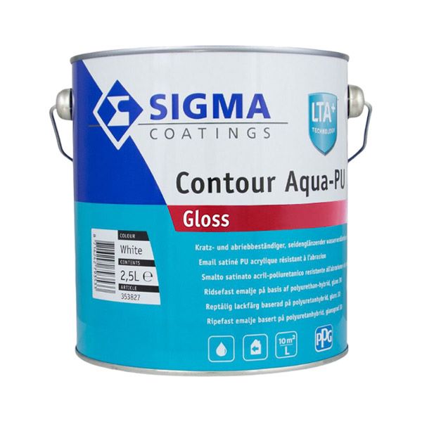 pokrivna barva za les kovino sigma contour aqua-pu gloss 2,5l bela sijaj