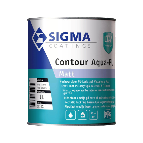 pokrivna barva za les kovino sigma contour aqua-pu matt 1l bela mat