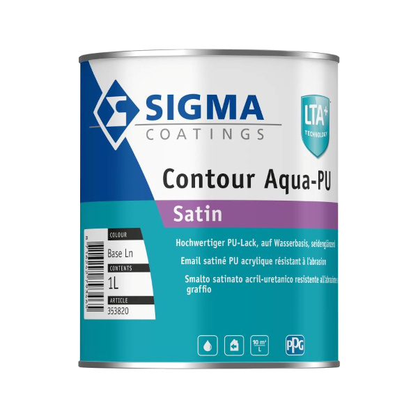 pokrivna barva za les kovino sigma contour aqua-pu satin 1l bela