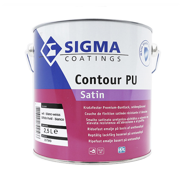 pokrivna barva za les kovino sigma contour pu satin 2,5l bela