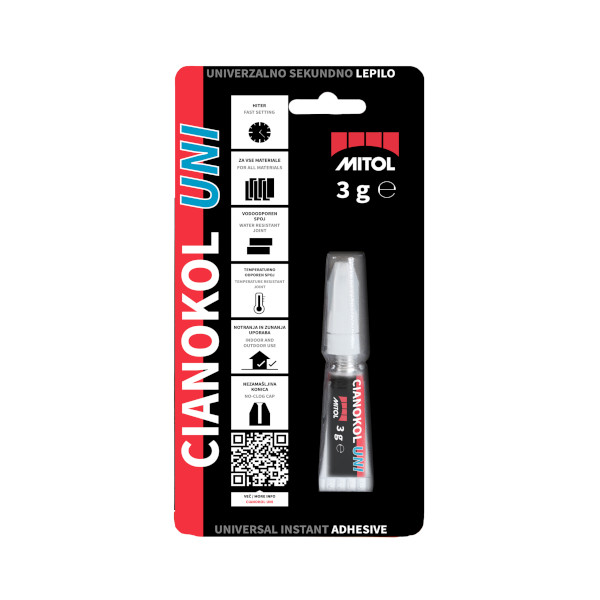 sekundno lepilo vodoodporno cianokol uni 3g univerzalno, mitol