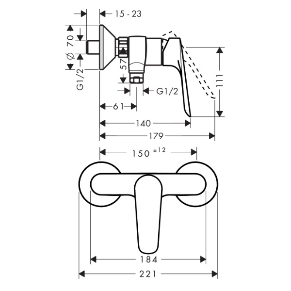 set za prho + pipa za umivalnik logis e, hansgrohe