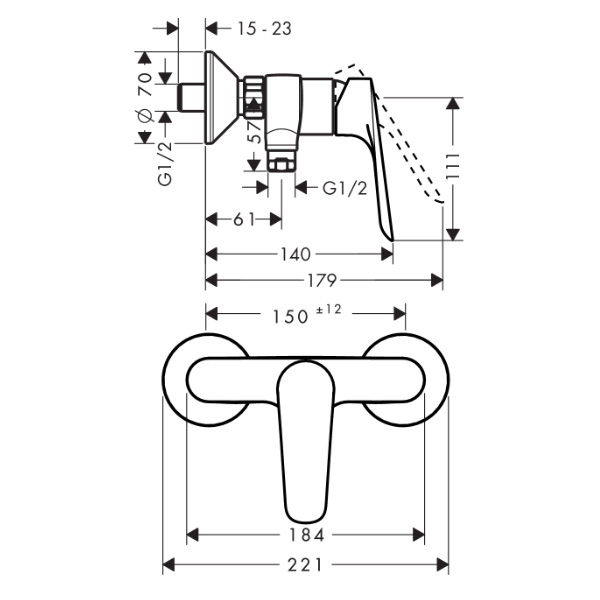 set za stensko prho + pipa za umivalnik, hansgrohe