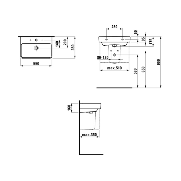 stenski umivalnik pravokoten laufen pro s 55x38cm bel