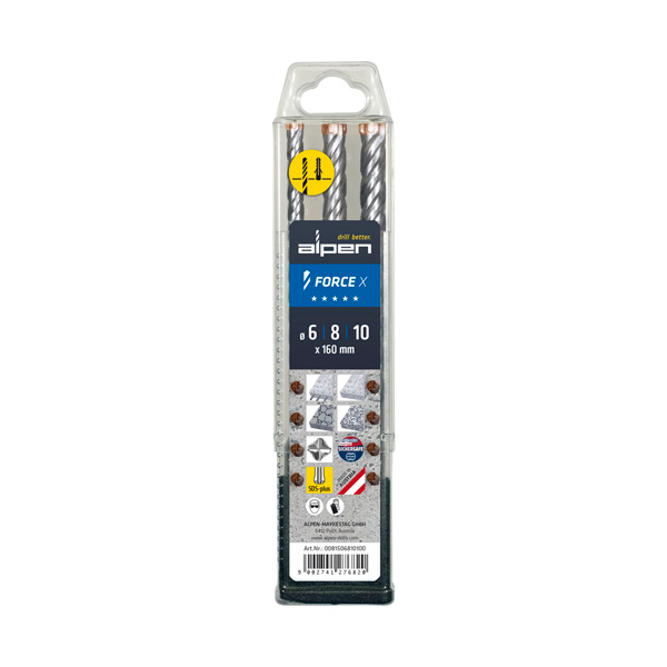 svedri za beton force x fi 6-10mm 4-rezni sds-plus, 3/1 set, alpen