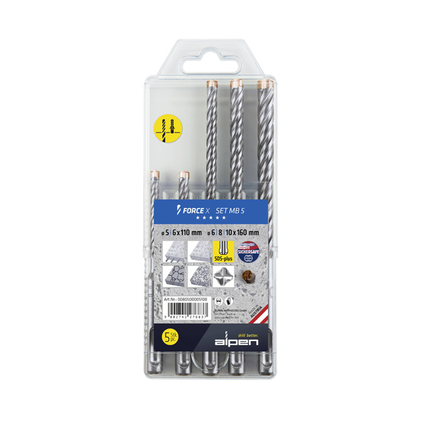 svedri za beton force x fi 6-10mm 4-rezni sds-plus, 5/1 set, alpen