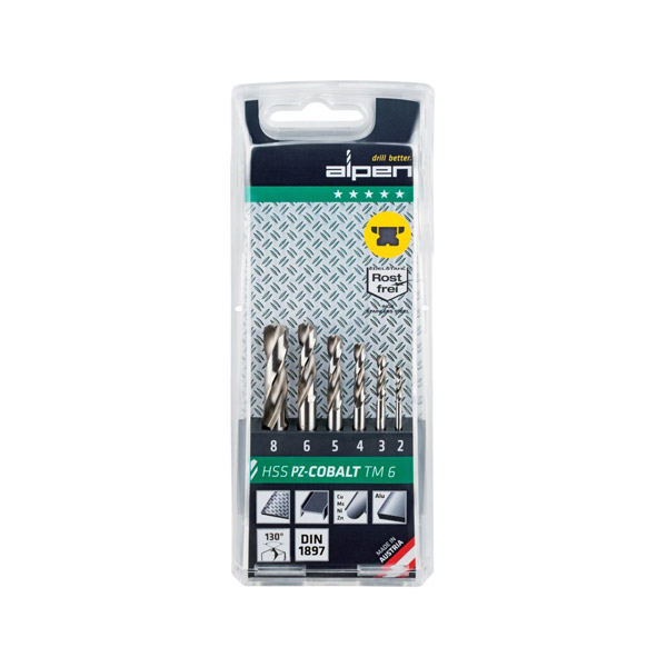 svedri za kovino in inox hss pz-cobalt tm6 fi 2-8mm, 6/1 set, alpen